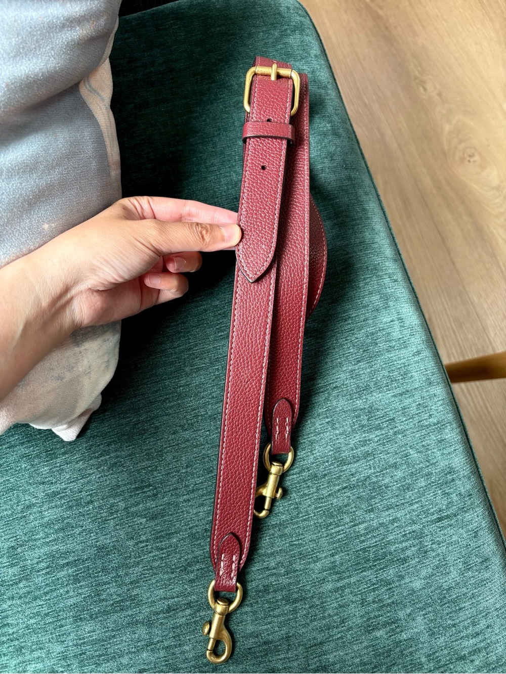 Coach Leather Long Strap With Gold Hardware Red/Burgundy Color